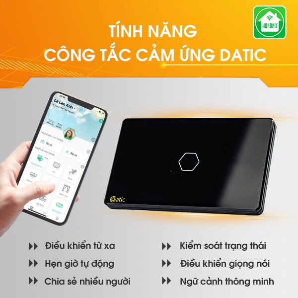 Công tắc Cảm ứng 1 nút Datic màu Đen